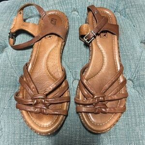 PIKOLINOS Women Brown Leather Strappy Sandals 39/8.5-9M